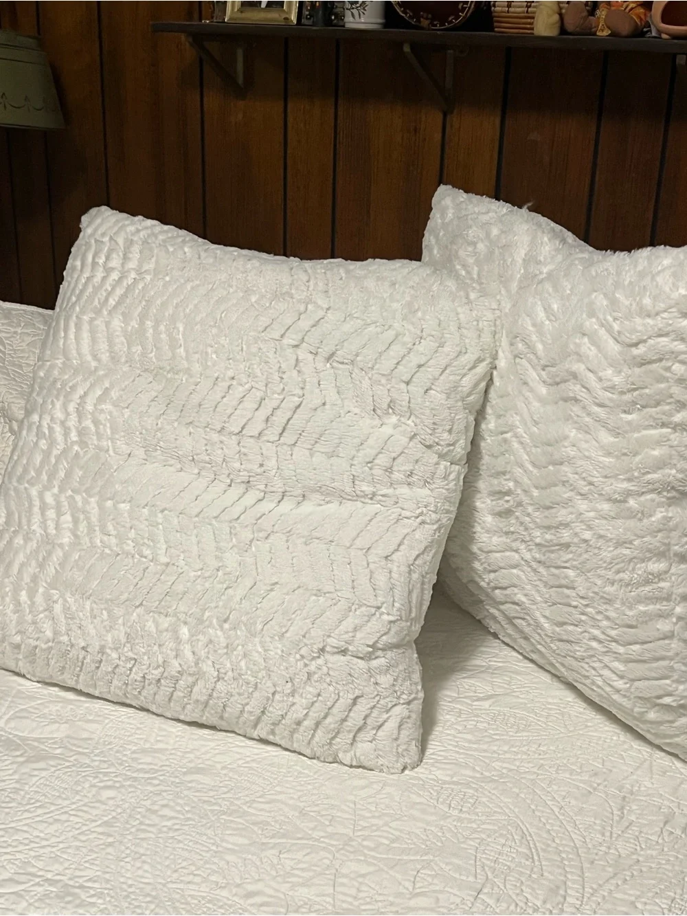 Unk White Plush Chevron-Texture Decorative Pillow Covers - Pair